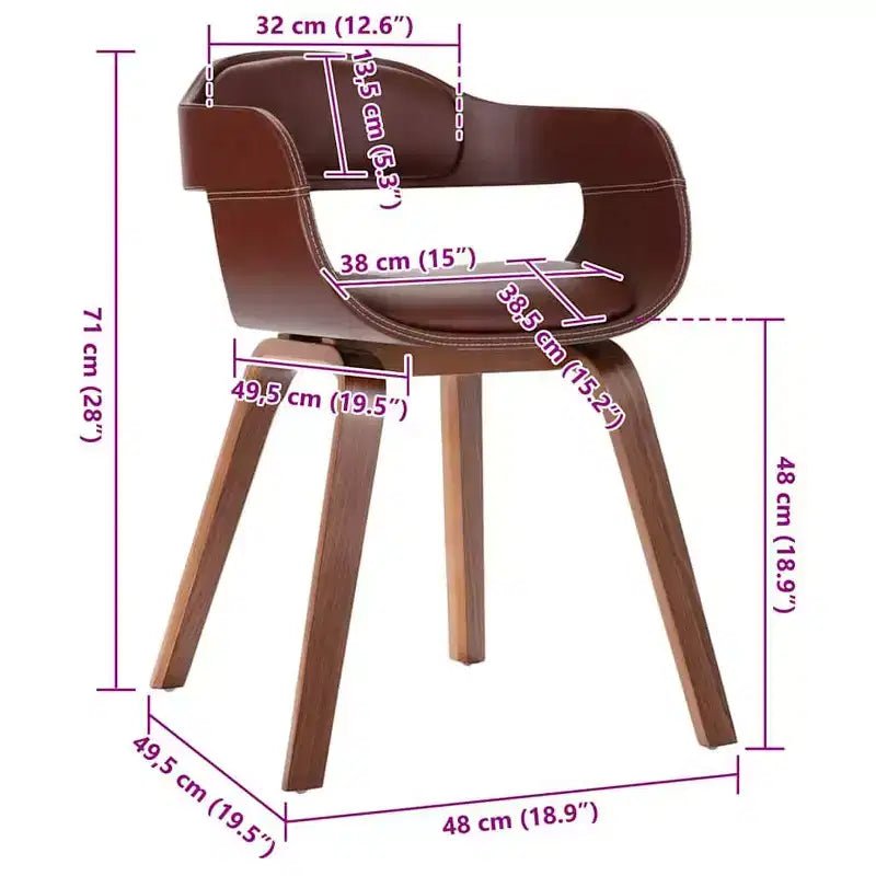 vidaXL Dining Chair Brown Faux leather (100% polyester), Bentwood Medium