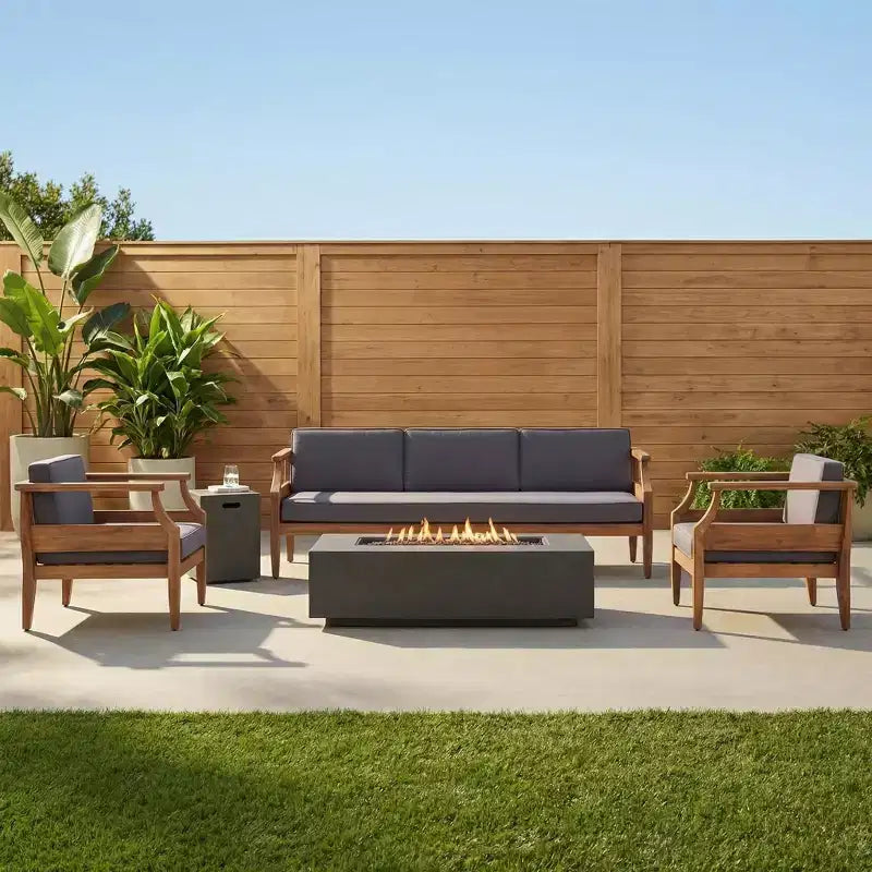 Christopher Knight Home Asha Ensemble de terrasse rustique 5 pièces avec foyer et support de réservoir