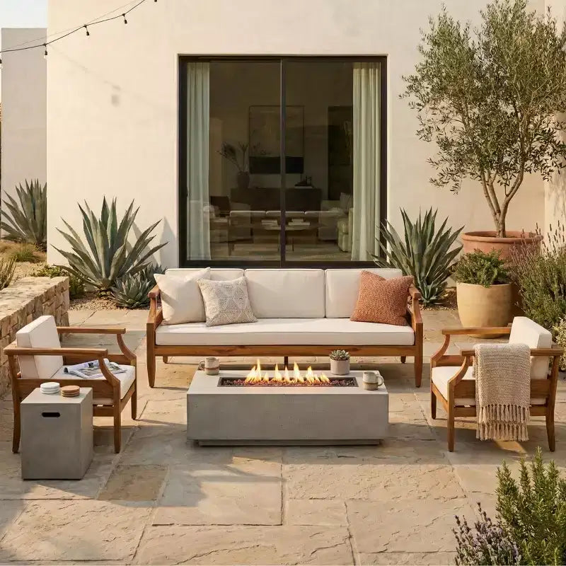 Christopher Knight Home Asha Ensemble de terrasse rustique 5 pièces avec foyer et support de réservoir