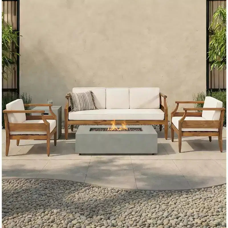 Christopher Knight Home Asha Rustic 5 Piece Patio Firepit Set with Tank Holder