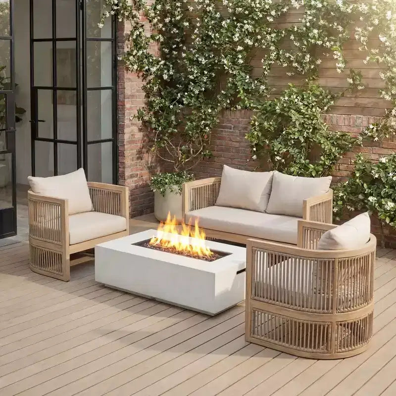 Christopher Knight Home Carolina Ensemble de 4 fauteuils d'extérieur bohèmes en bois d'acacia et corde avec table de foyer en béton léger