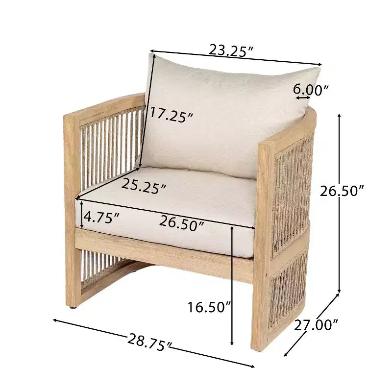 Christopher Knight Home Carolina Ensemble de 4 fauteuils d'extérieur bohèmes en bois d'acacia et corde avec table de foyer en béton léger