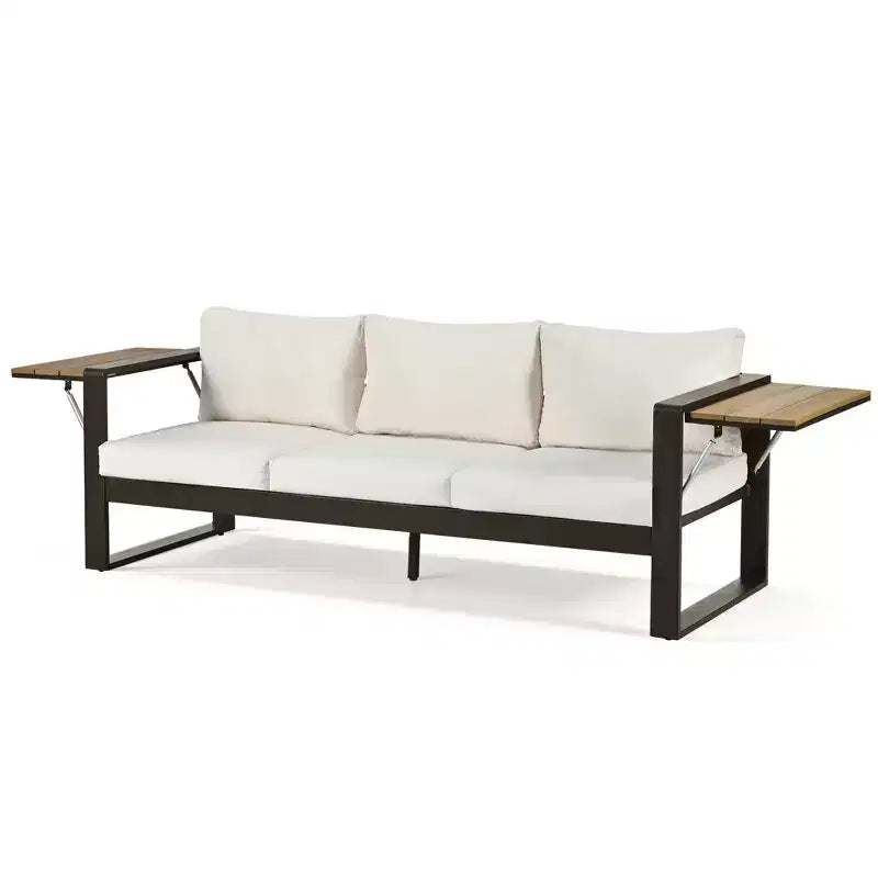 Christopher Knight Home Fransica Ensemble de 4 fauteuils de patio modernes en aluminium avec tables d'appoint dépliables