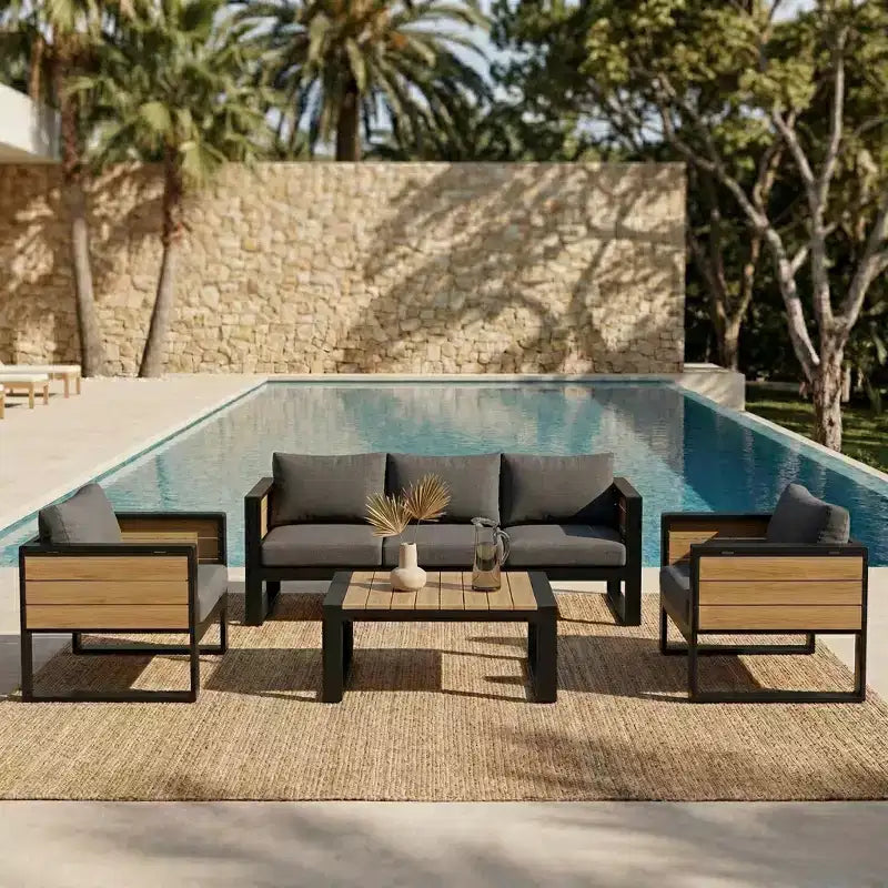 Christopher Knight Home Fransica Ensemble de 4 fauteuils de patio modernes en aluminium avec tables d'appoint dépliables