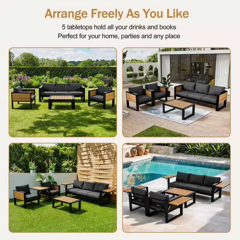 Christopher Knight Home Fransica Ensemble de 4 fauteuils de patio modernes en aluminium avec tables d'appoint dépliables
