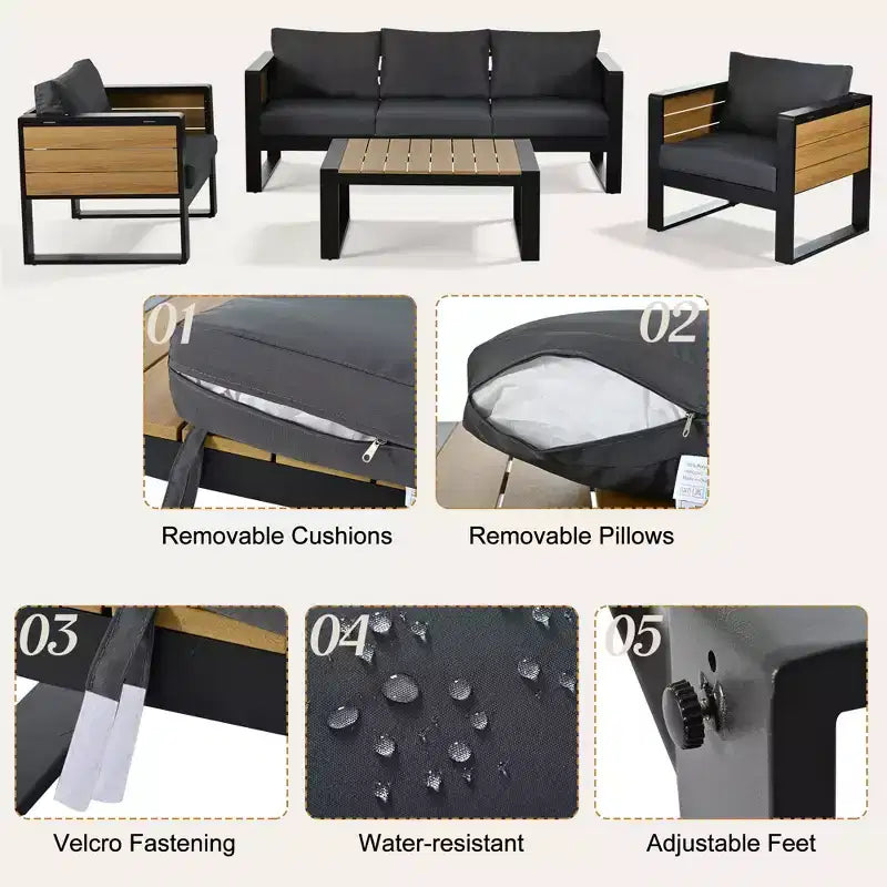 Christopher Knight Home Fransica Ensemble de 4 fauteuils de patio modernes en aluminium avec tables d'appoint dépliables