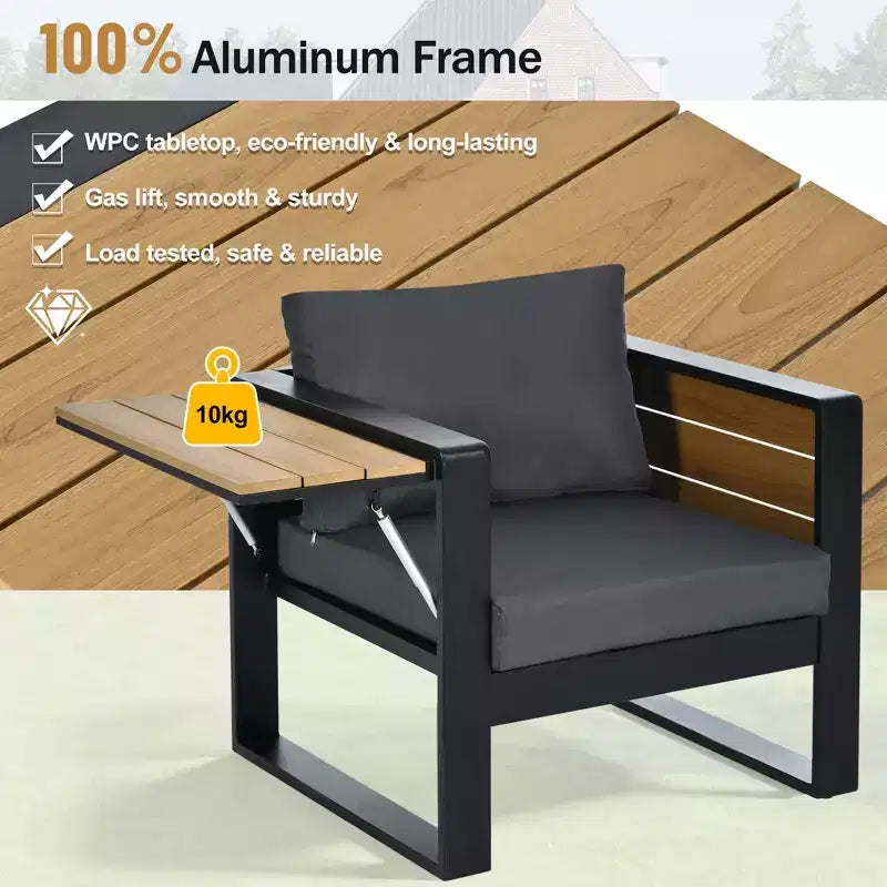 Christopher Knight Home Fransica Ensemble de 4 fauteuils de patio modernes en aluminium avec tables d'appoint dépliables