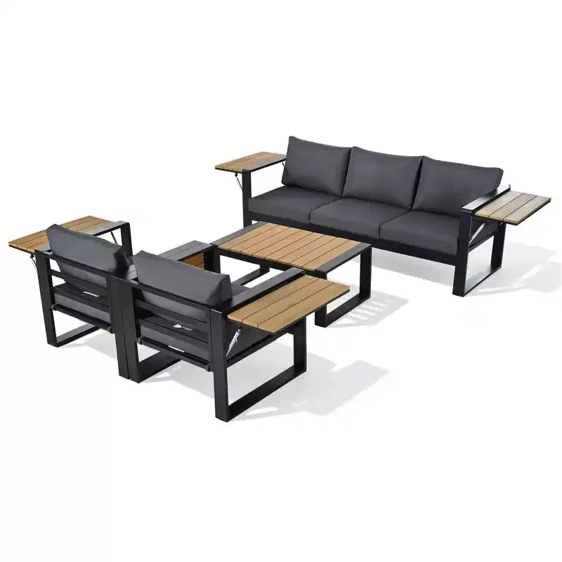 Christopher Knight Home Fransica Ensemble de 4 fauteuils de patio modernes en aluminium avec tables d'appoint dépliables