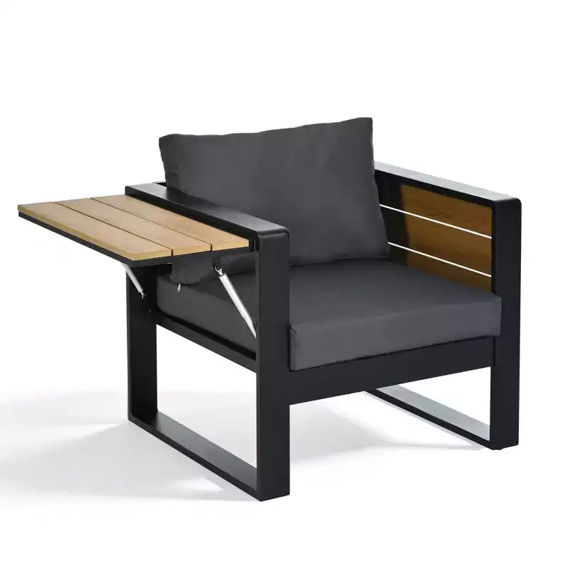 Christopher Knight Home Fransica Ensemble de 4 fauteuils de patio modernes en aluminium avec tables d'appoint dépliables