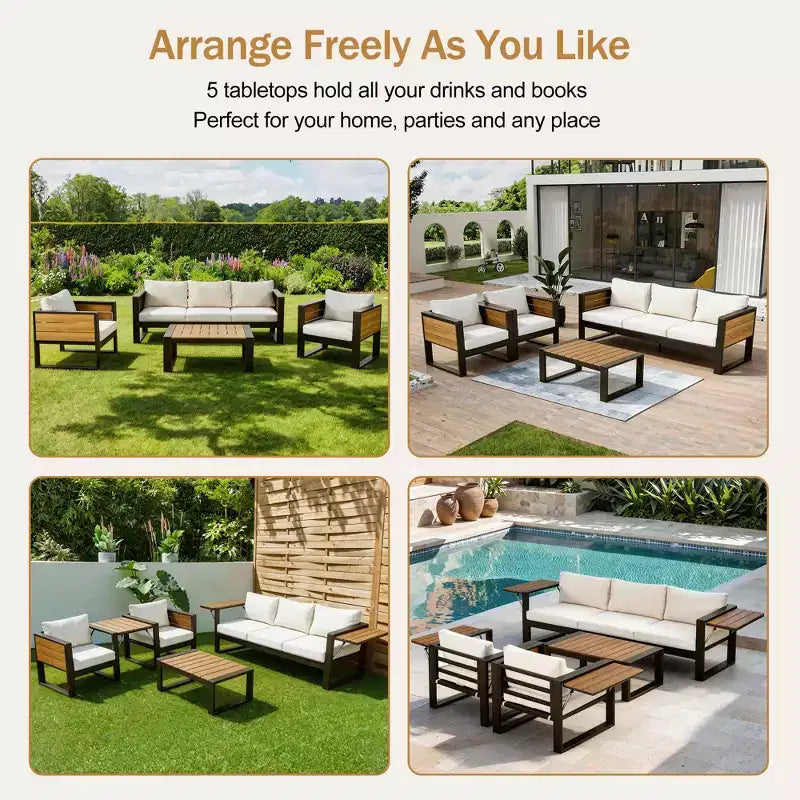 Christopher Knight Home Fransica Ensemble de 4 fauteuils de patio modernes en aluminium avec tables d'appoint dépliables