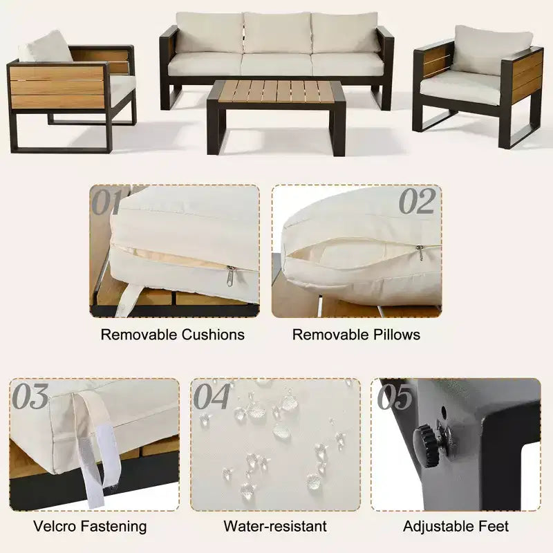 Christopher Knight Home Fransica Ensemble de 4 fauteuils de patio modernes en aluminium avec tables d'appoint dépliables