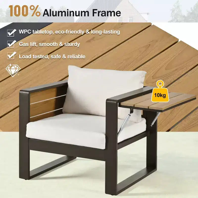 Christopher Knight Home Fransica Ensemble de 4 fauteuils de patio modernes en aluminium avec tables d'appoint dépliables