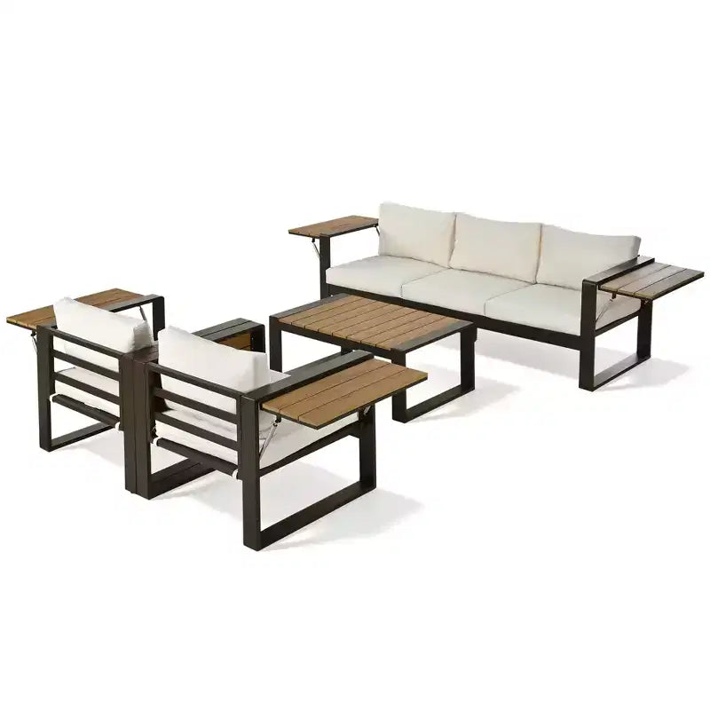 Christopher Knight Home Fransica Ensemble de 4 fauteuils de patio modernes en aluminium avec tables d'appoint dépliables
