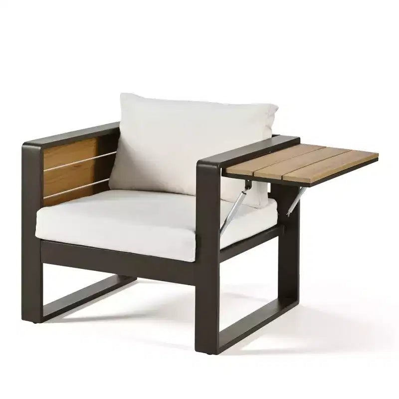 Christopher Knight Home Fransica Ensemble de 4 fauteuils de patio modernes en aluminium avec tables d'appoint dépliables