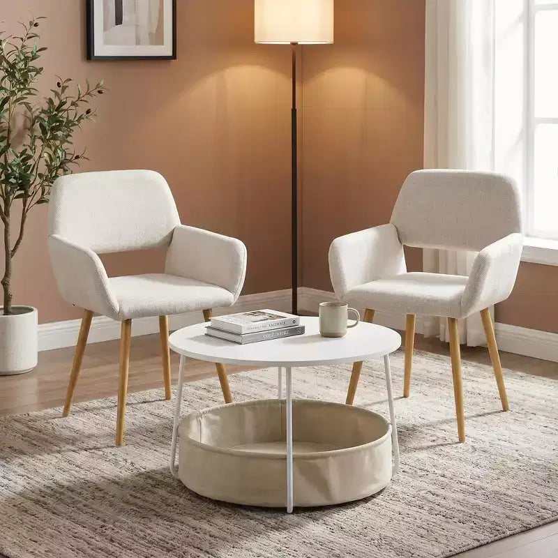 FurnitureR 3-Piece Accent Chair and Coffee Table Set, Round Side Table with 2 Upholstered Chairs for Living Room, Lounge or Apartment