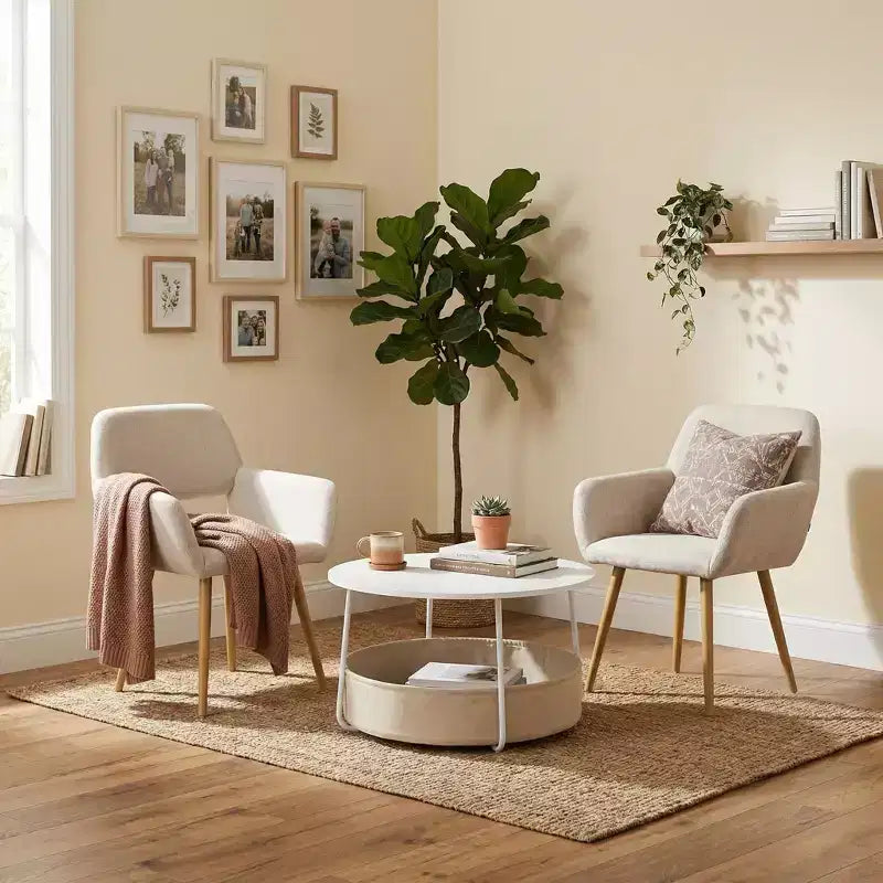 Ensemble 3 pièces de fauteuils d'appoint et table basse FurnitureR, table d'appoint ronde avec 2 chaises rembourrées pour salon, salle de séjour ou appartement