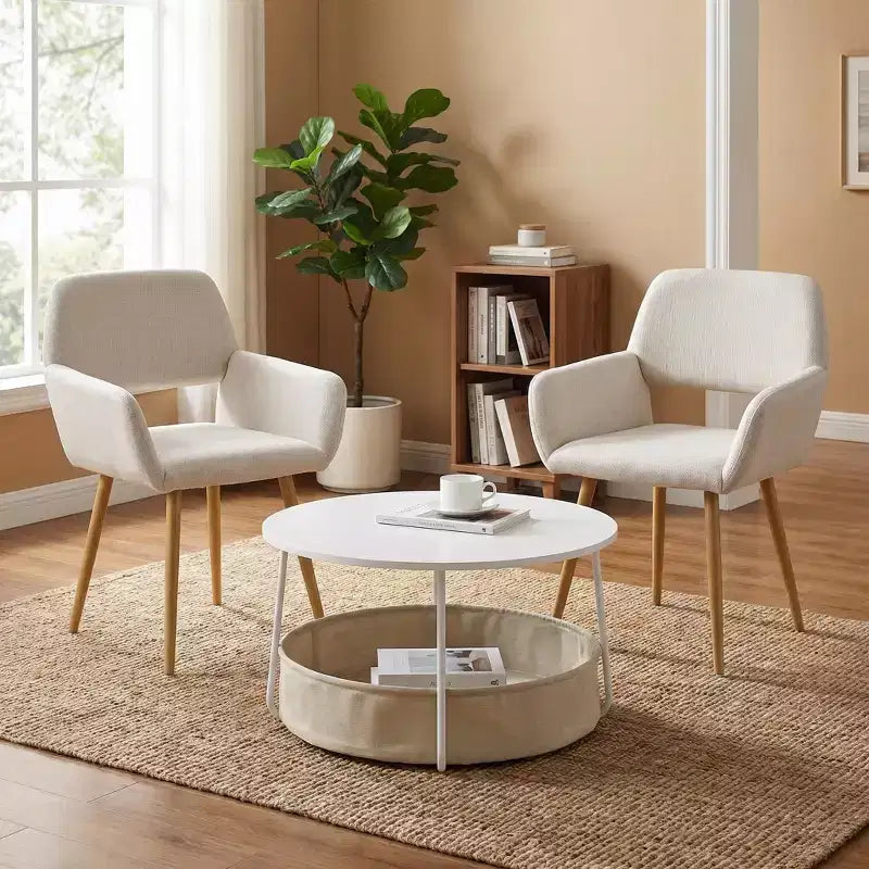 Ensemble 3 pièces de fauteuils d'appoint et table basse FurnitureR, table d'appoint ronde avec 2 chaises rembourrées pour salon, salle de séjour ou appartement
