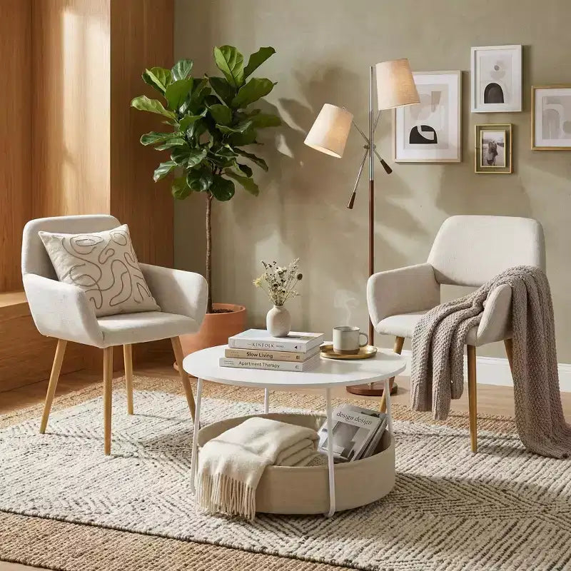 Ensemble 3 pièces de fauteuils d'appoint et table basse FurnitureR, table d'appoint ronde avec 2 chaises rembourrées pour salon, salle de séjour ou appartement