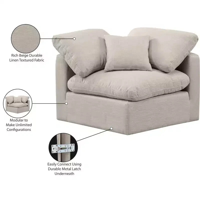 Meridian Furniture Indulge Linen Textured Fabric Corner Chair
