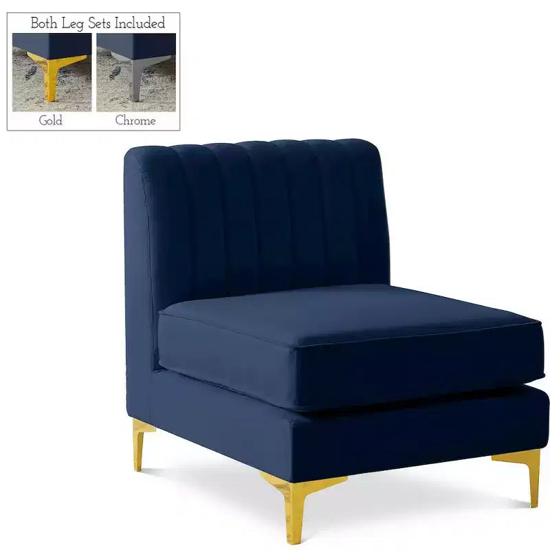 Meridian Furniture Alina Navy Velvet Armless Chair