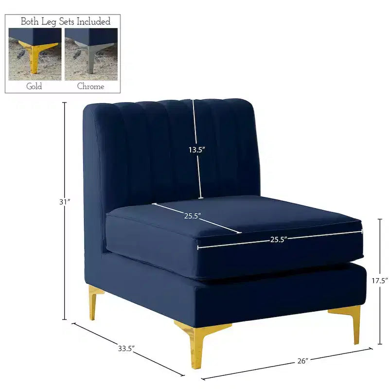 Fauteuil sans accoudoirs en velours bleu marine Alina Meridian Furniture