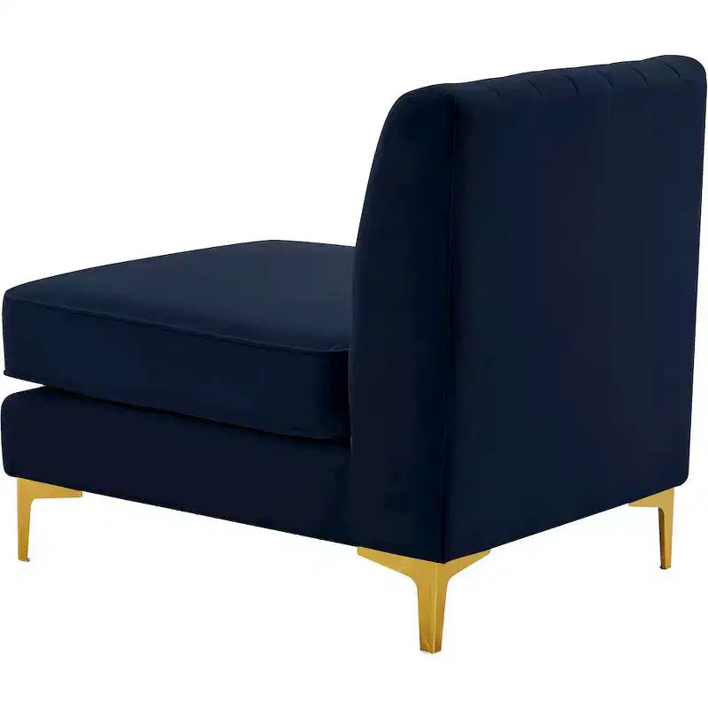 Fauteuil sans accoudoirs en velours bleu marine Alina Meridian Furniture