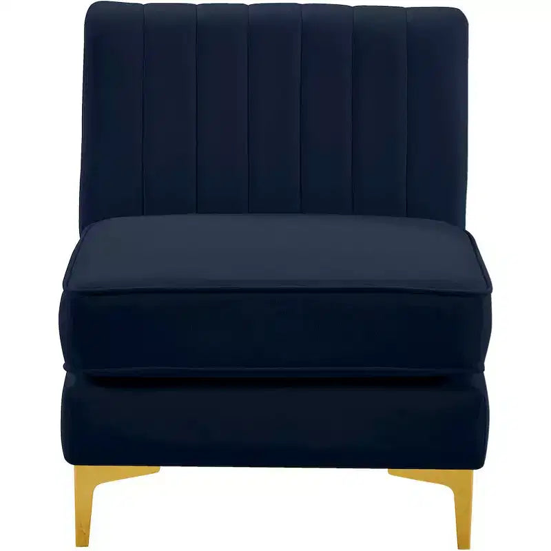Fauteuil sans accoudoirs en velours bleu marine Alina Meridian Furniture