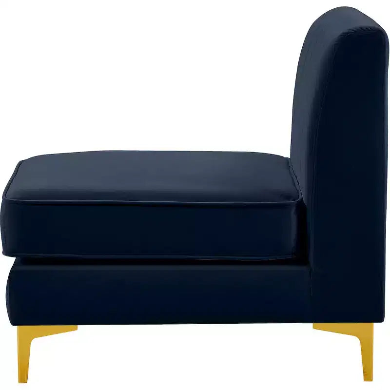 Fauteuil sans accoudoirs en velours bleu marine Alina Meridian Furniture