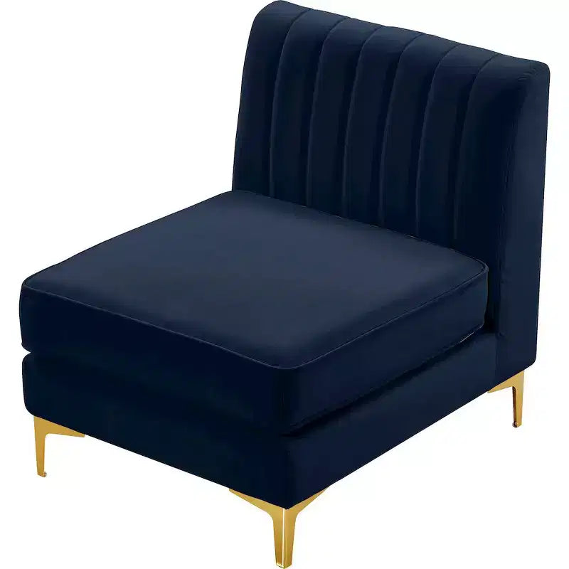 Fauteuil sans accoudoirs en velours bleu marine Alina Meridian Furniture