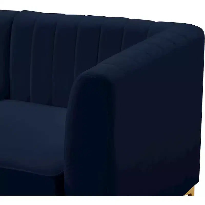 Fauteuil sans accoudoirs en velours bleu marine Alina Meridian Furniture