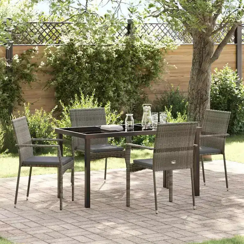 vidaXL Ensemble de salle à manger de jardin avec coussins 5 pcs gris résine tressée