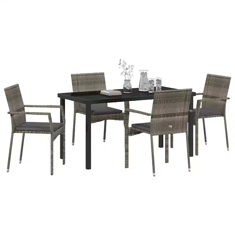 vidaXL Ensemble de salle à manger de jardin avec coussins 5 pcs gris résine tressée