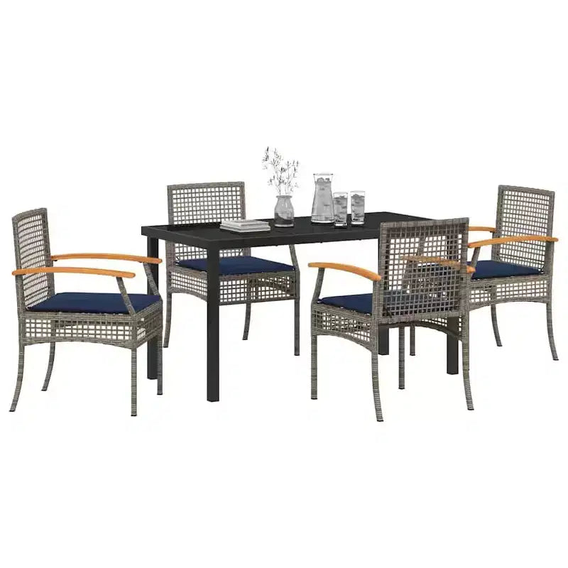 vidaXL Salon de jardin avec coussins 5 pcs Résine tressée Gris et Noir