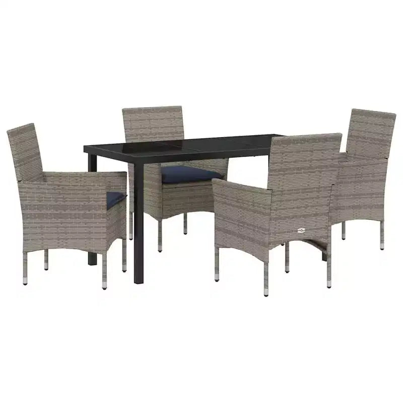 vidaXL Table and Chair Set with Cushion 5 pcs Grey PE Rattan