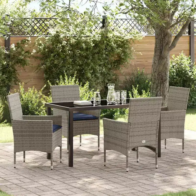 vidaXL Ensemble table et chaises avec coussin 5 pcs Rotin PE gris