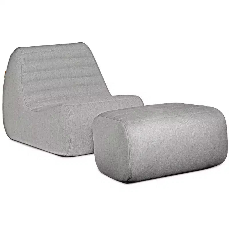 Big Joe Solvana Outdoor Patio Furniture Set, Performance Linen Weather-Resistant Fabric Chair and Ottoman, 2 Piece Sectional, Port Gray