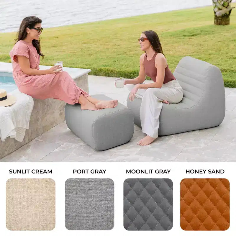 Grand ensemble de meubles de patio d'extérieur Joe Solvana, fauteuil et pouf en tissu de lin résistant aux intempéries, sectionnel 2 pièces, gris portuaire