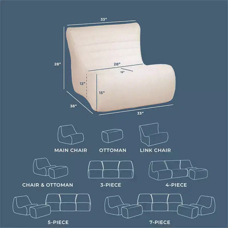 Ensemble de mobilier de patio extérieur Big Joe Solvana, tissu de performance en lin résistant aux intempéries, fauteuil Link, crème ensoleillée