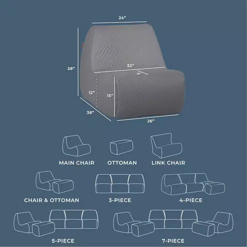 Grand ensemble de mobilier de terrasse Big Joe Solvana, cuir cousu en silicone Cool Touch résistant aux intempéries, fauteuil principal, gris clair de lune