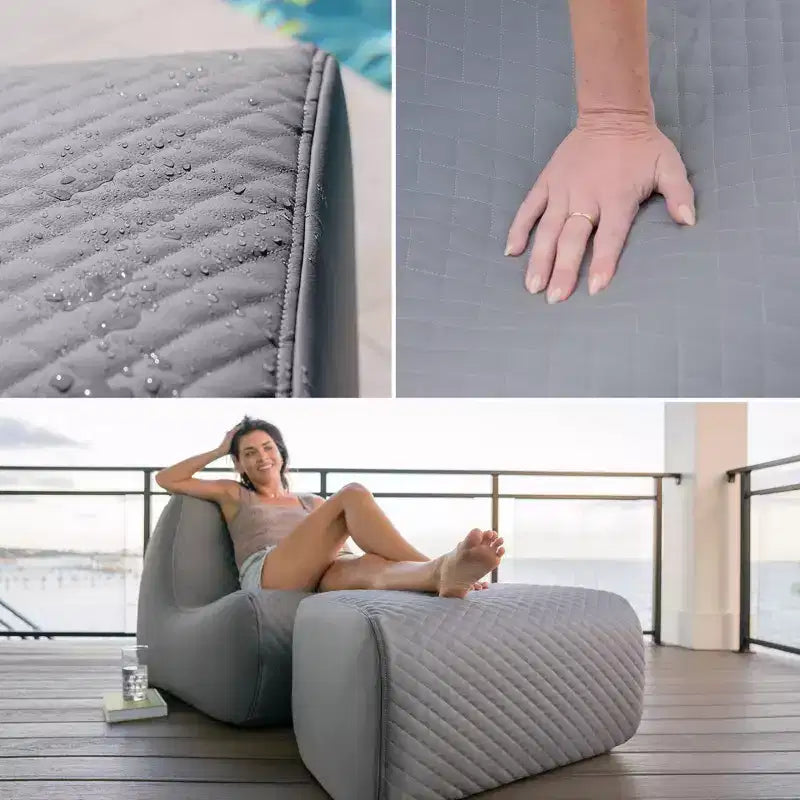 Grand ensemble de mobilier de terrasse Big Joe Solvana, cuir cousu en silicone Cool Touch résistant aux intempéries, fauteuil principal, gris clair de lune