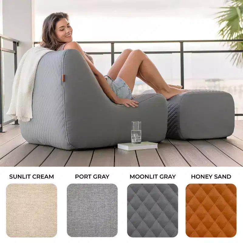 Grand ensemble de mobilier de terrasse Big Joe Solvana, cuir cousu en silicone Cool Touch résistant aux intempéries, fauteuil principal, gris clair de lune