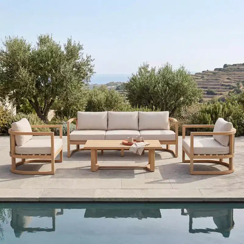 Christopher Knight Home Susan 4 Piece Patio Farmhouse Acacia Wood Rattan Seating Set with Slatted Table