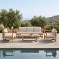 Christopher Knight Home Susan 4 Piece Patio Farmhouse Acacia Wood Rattan Seating Set with Slatted Table