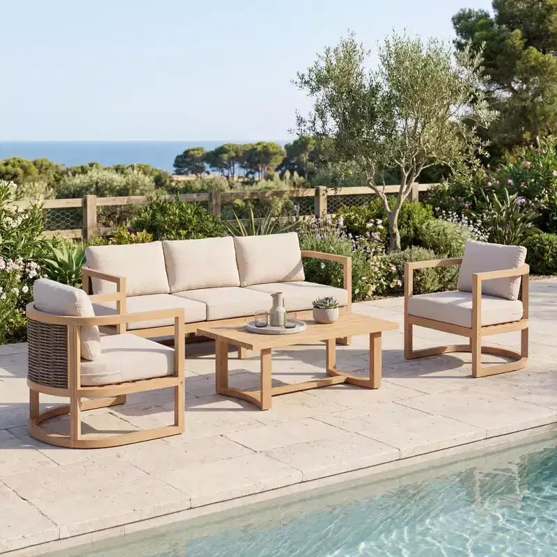 Christopher Knight Home Susan Ensemble de 4 pièces pour patio en bois d'acacia et rotin style ferme avec table à lattes
