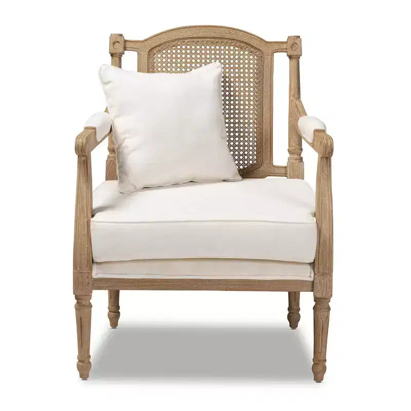 Clemence Upholstered Whitewashed Wood Accent Chair Ivory/Oak - Baxton Studio