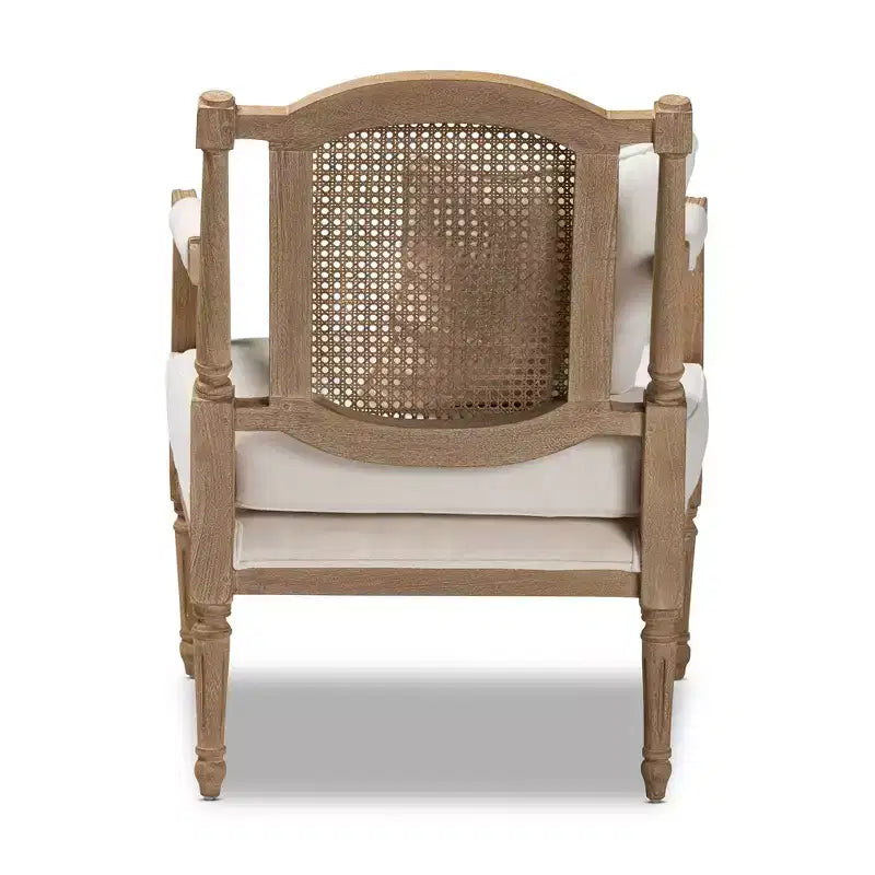 Clemence Upholstered Whitewashed Wood Accent Chair Ivory/Oak - Baxton Studio