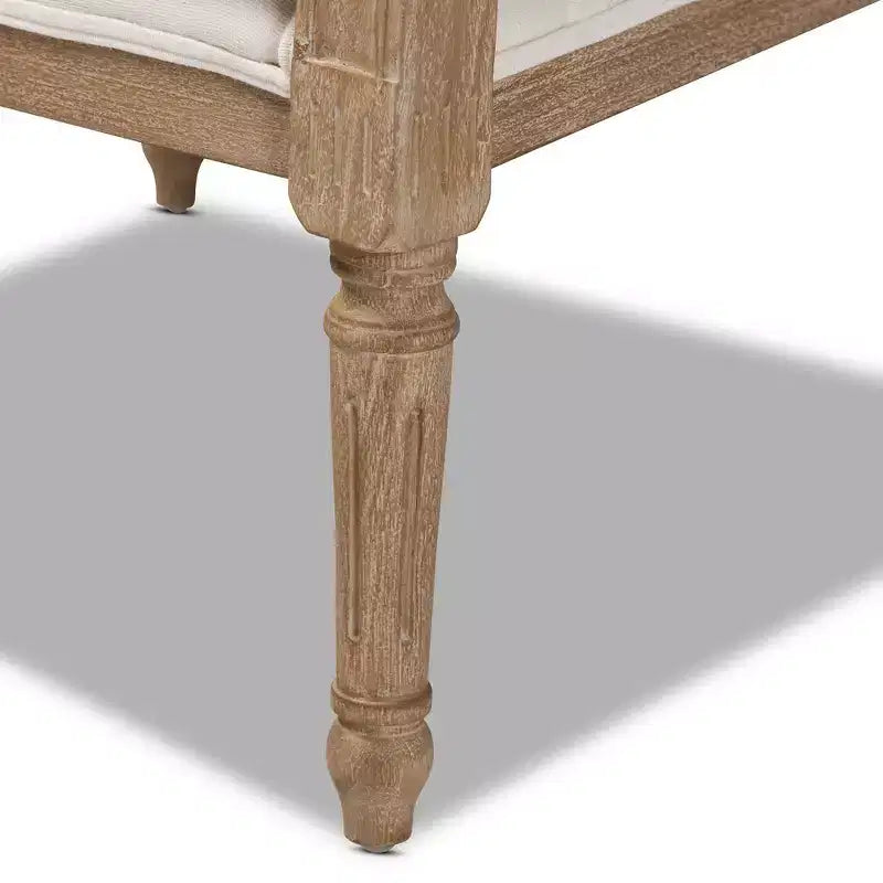 Clemence Upholstered Whitewashed Wood Accent Chair Ivory/Oak - Baxton Studio
