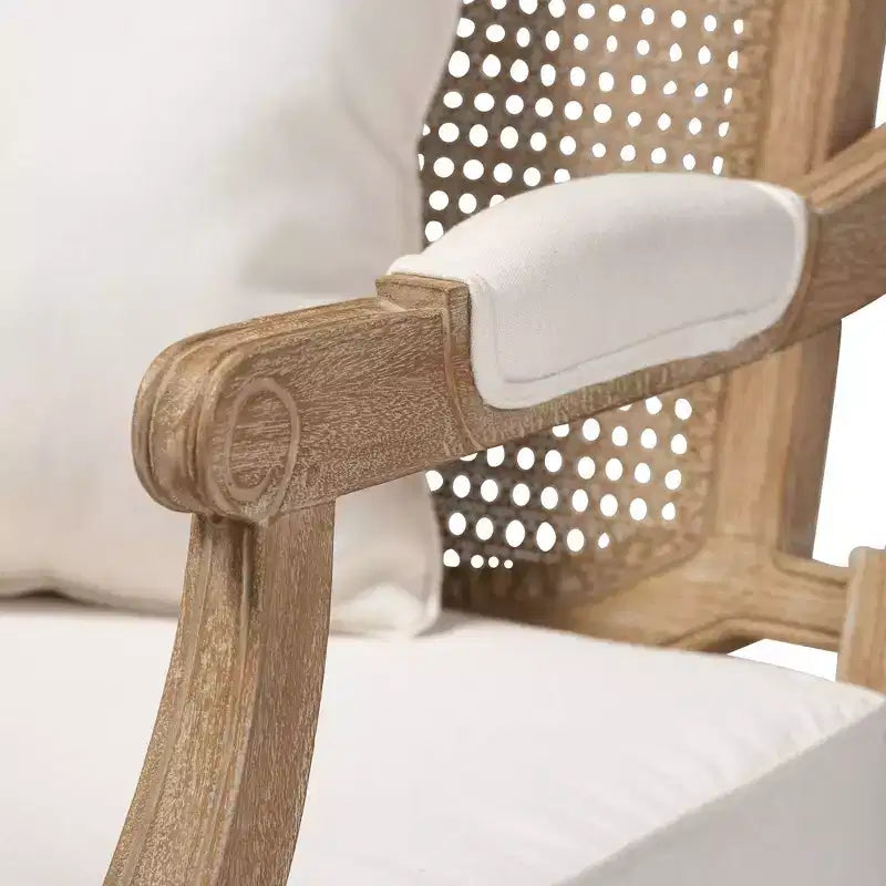 Clemence Upholstered Whitewashed Wood Accent Chair Ivory/Oak - Baxton Studio