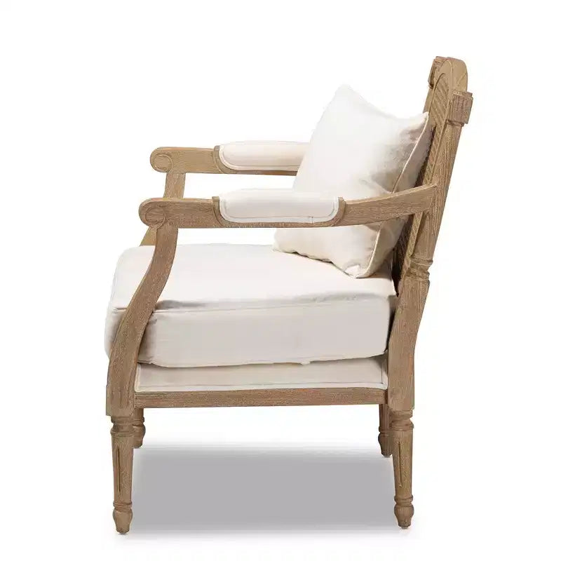 Clemence Upholstered Whitewashed Wood Accent Chair Ivory/Oak - Baxton Studio