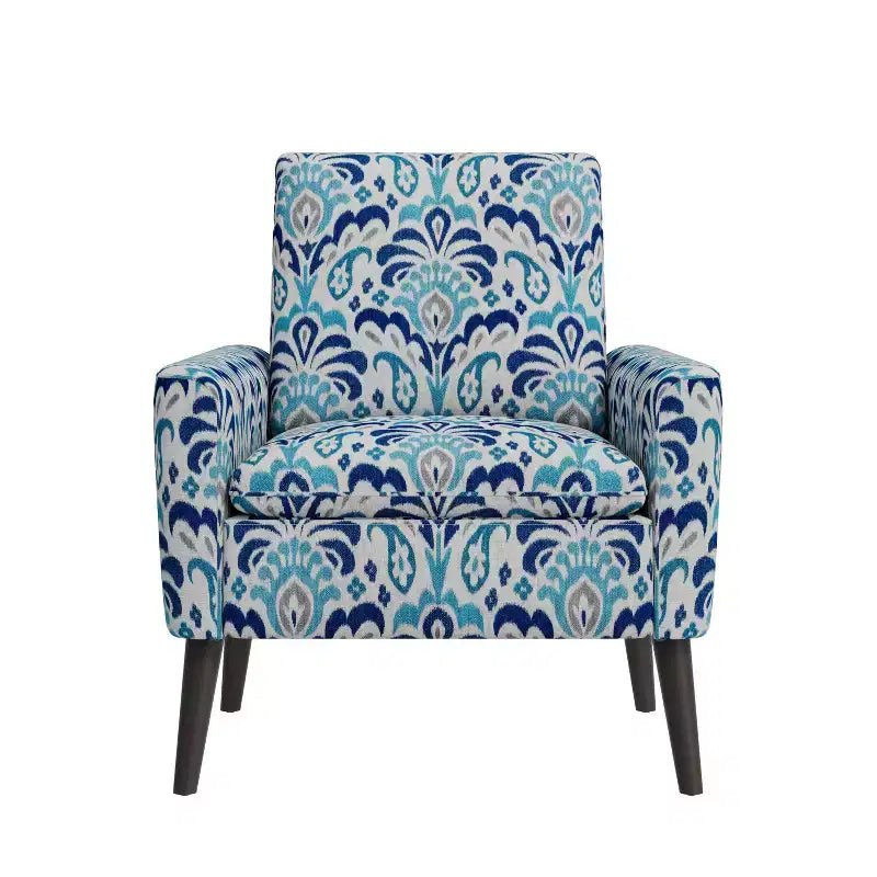 Handy Living Allyson Mid-Century Modern Small Space Armchair Damask Pattern Cobalt Blue/Gray